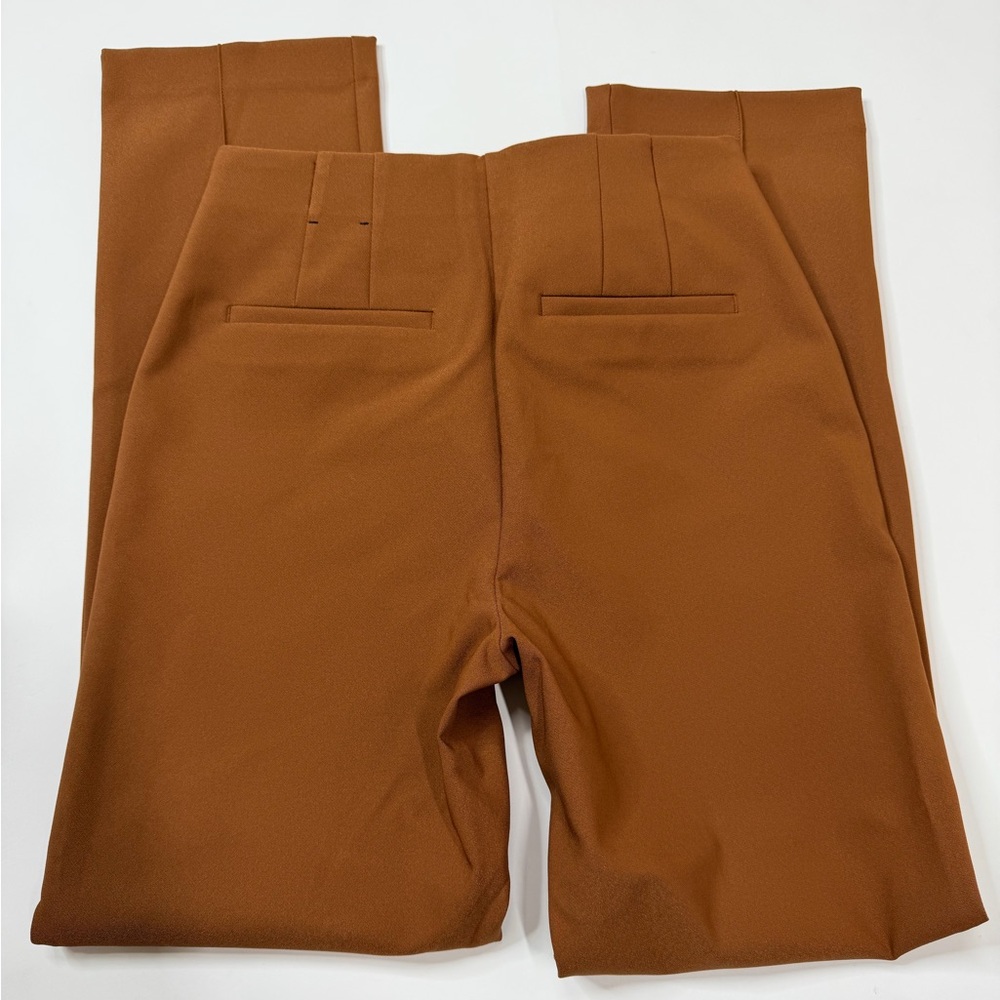Chocolate Brown Skinny Trousers Crease Front Fitted Straight Leg Dress Pant Slim - Picture 10 of 17